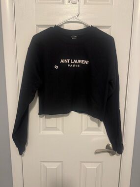 Aint Laurent Paris Black Cropped Sweatshirt